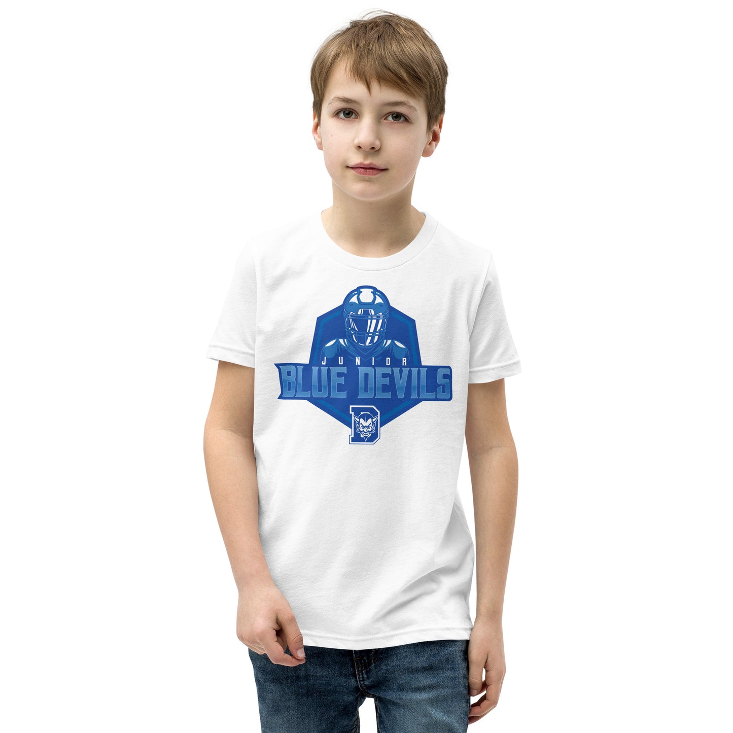 Jr. Blue Devils Football Youth Short Sleeve Tee (white)